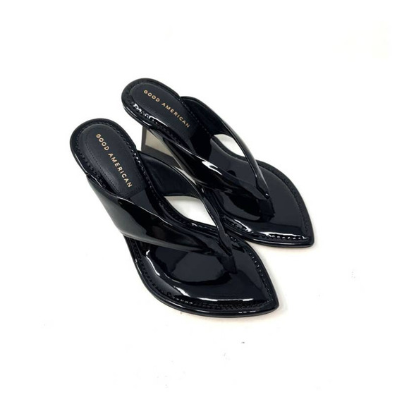 Good American Clear Wedge Sandals Size 6.5 Black Patent GA077P-X - Picture 1 of 5